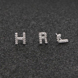 Personalized A-Z Initial Stud Earrings Micro Pave Rhinestone