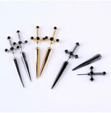 Gothic Kinitial Sword Earrings for Women Vintage Punk Crystal Ear Jacket