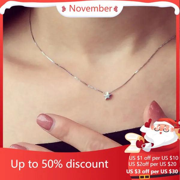 925 Silver Star Necklace Pendant Lady Gift