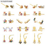 925 Silver Crystal Zircon Stud Earrings Women Jewelry