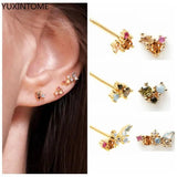 925 Silver Crystal Zircon Stud Earrings Women Jewelry