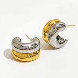 Peri'sbox Two Tone Polished Thick Earrings for Women
