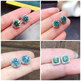 Green Moissanite cz Stud Earrings Real Filled Jewelry