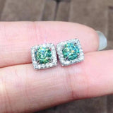 Green Moissanite cz Stud Earrings Real Filled Jewelry