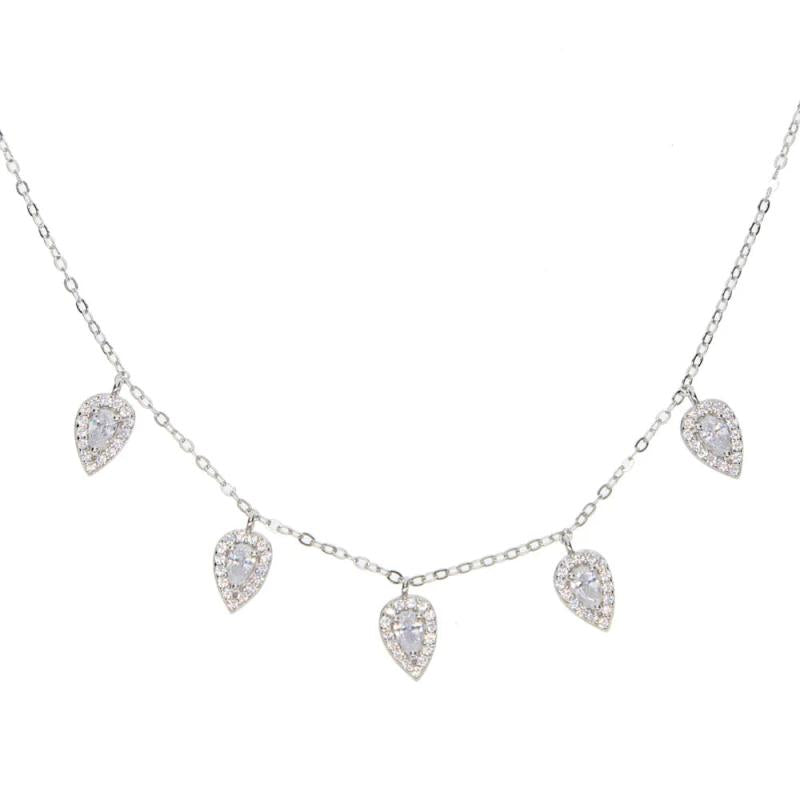925 Silver Tear Cz Charm Choker Necklace for Women