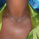 925 Silver Tear Cz Charm Choker Necklace for Women