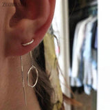 Circle Threader Earrings Pull Through Earrings Adjustable Length