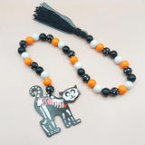 Halloween Wooden Bead Wreath Kitten Pendant Beaded With Tassel