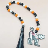 Halloween Wooden Bead Wreath Kitten Pendant Beaded With Tassel