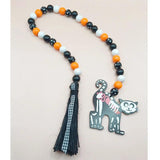 Halloween Wooden Bead Wreath Kitten Pendant Beaded With Tassel