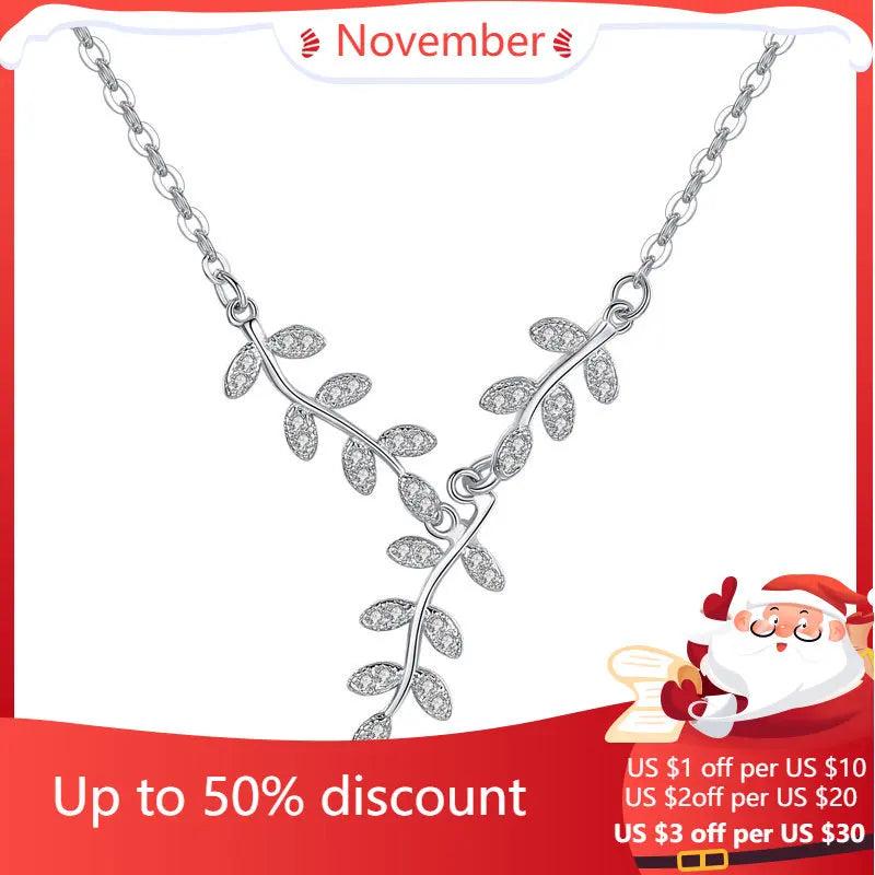 925 Silver Leaves Necklace Pendant for Women Gift