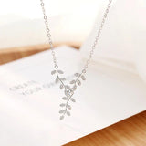925 Silver Leaves Necklace Pendant for Women Gift