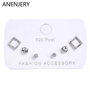 Zircon Cube Stud Earrings Set For Women Delicate 6 Pieces Jewelry