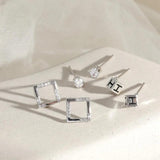 Zircon Cube Stud Earrings Set For Women Delicate 6 Pieces Jewelry