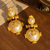 Vintage Geometric Pearl Metal Large Stud Earrings for Women