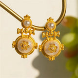 Vintage Geometric Pearl Metal Large Stud Earrings for Women