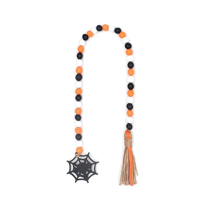 Halloween Wooden Beads Wreath Spider Hat DIY Party Decor