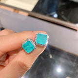 Emerald Paraiba Tourmaline Square Earring Diamond Gift