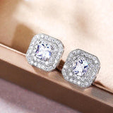 925 Silver Needle Stud Earrings Cubic Zirconia Bridal Wedding Brincos