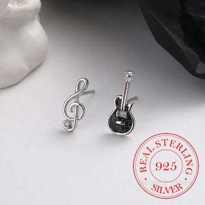 925 Silver Guitar Note Stud Earrings Wedding Jewelry