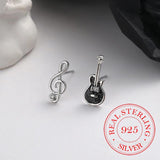 925 Silver Guitar Note Stud Earrings Wedding Jewelry