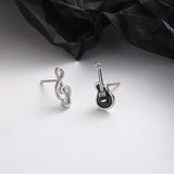 925 Silver Guitar Note Stud Earrings Wedding Jewelry