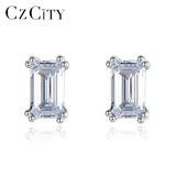 925 Silver Emerald Cut CZ Stud Earrings Geometric Design Classic Ear Studs