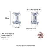 925 Silver Emerald Cut CZ Stud Earrings Geometric Design Classic Ear Studs