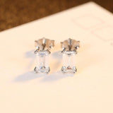 925 Silver Emerald Cut CZ Stud Earrings Geometric Design Classic Ear Studs