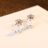 925 Silver Emerald Cut CZ Stud Earrings Geometric Design Classic Ear Studs