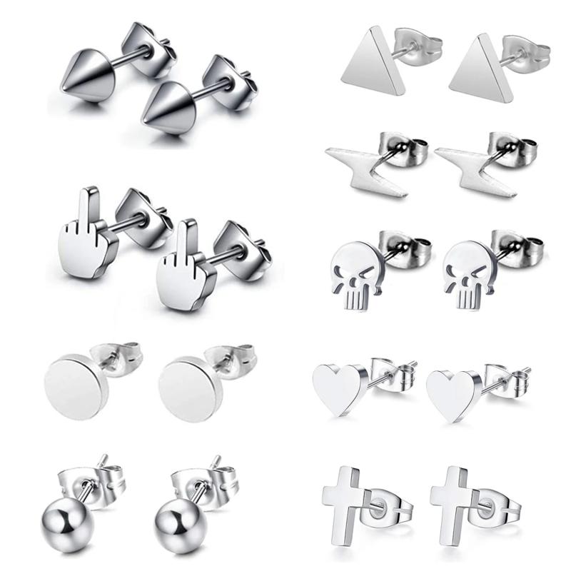 9 Pairs Skull Spike Ear Studs Earrings For Men Women