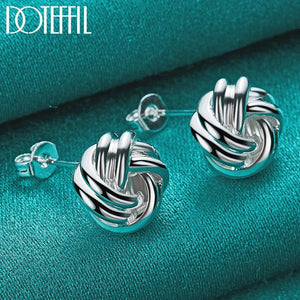 925 Silver Knot Twist Stud Earrings Wedding Engagement Charm Jewelry