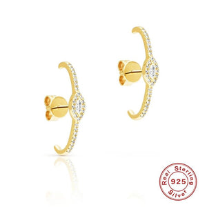 925 Silver Earrings Crystal CZ Hook Stud Fine Jewelry Zircon Pendientes