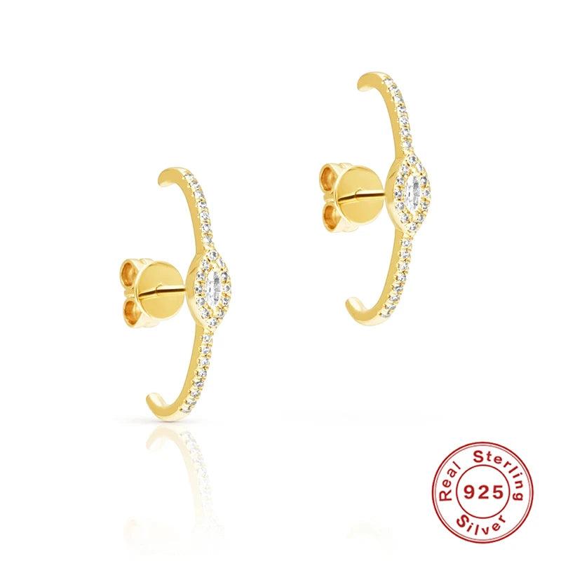 925 Silver Earrings Crystal CZ Hook Stud Fine Jewelry Zircon Pendientes