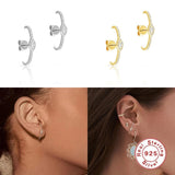 925 Silver Earrings Crystal CZ Hook Stud Fine Jewelry Zircon Pendientes