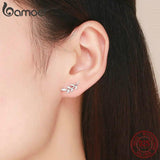 925 Silver Spring Leaf Clear CZ Zircon Stud Earrings Women Jewelry BSE031