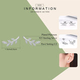 925 Silver Spring Leaf Clear CZ Zircon Stud Earrings Women Jewelry BSE031