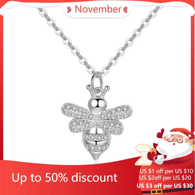 925 Silver Bees Necklace Pendant Women
