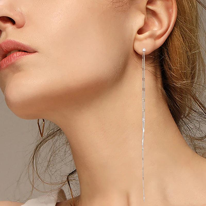 925 Silver French Style Tassel Zircon Earrings