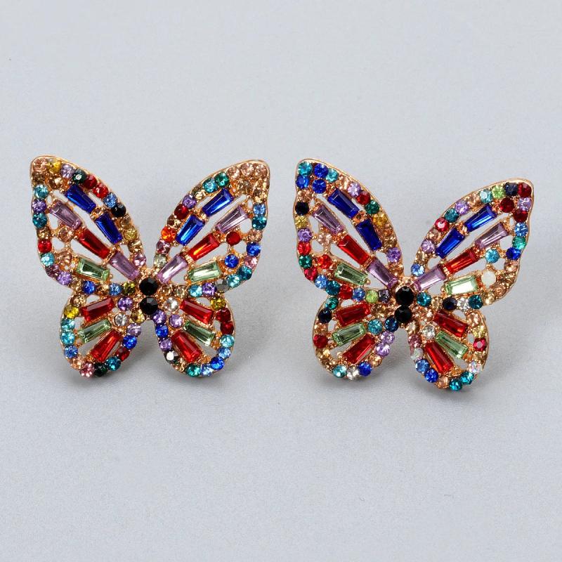 Rainbow Butterfly Stud Earrings Rhinestone Insect Jewelry