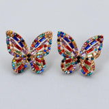 Rainbow Butterfly Stud Earrings Rhinestone Insect Jewelry