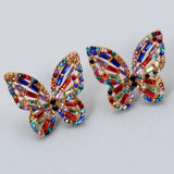 Rainbow Butterfly Stud Earrings Rhinestone Insect Jewelry