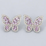 Rainbow Butterfly Stud Earrings Rhinestone Insect Jewelry