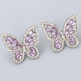 Rainbow Butterfly Stud Earrings Rhinestone Insect Jewelry