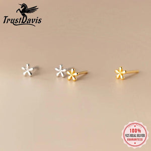 TrustDavis Mini Flower Charm Stud Earrings 925 Sterling Silver