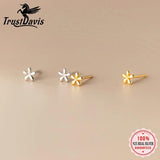 TrustDavis Mini Flower Charm Stud Earrings 925 Sterling Silver