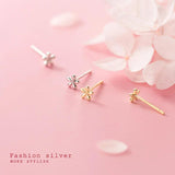 TrustDavis Mini Flower Charm Stud Earrings 925 Sterling Silver