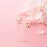 TrustDavis Mini Flower Charm Stud Earrings 925 Sterling Silver