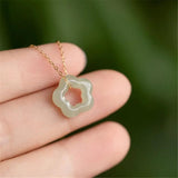 Hetian Jade Plum Blossom Pendant Necklace 925 Sterling Silver Electroplated