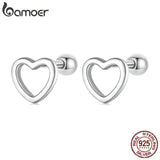 925 Silver Hollow Heart Stud Earrings Minimalist Jewelry BSE717